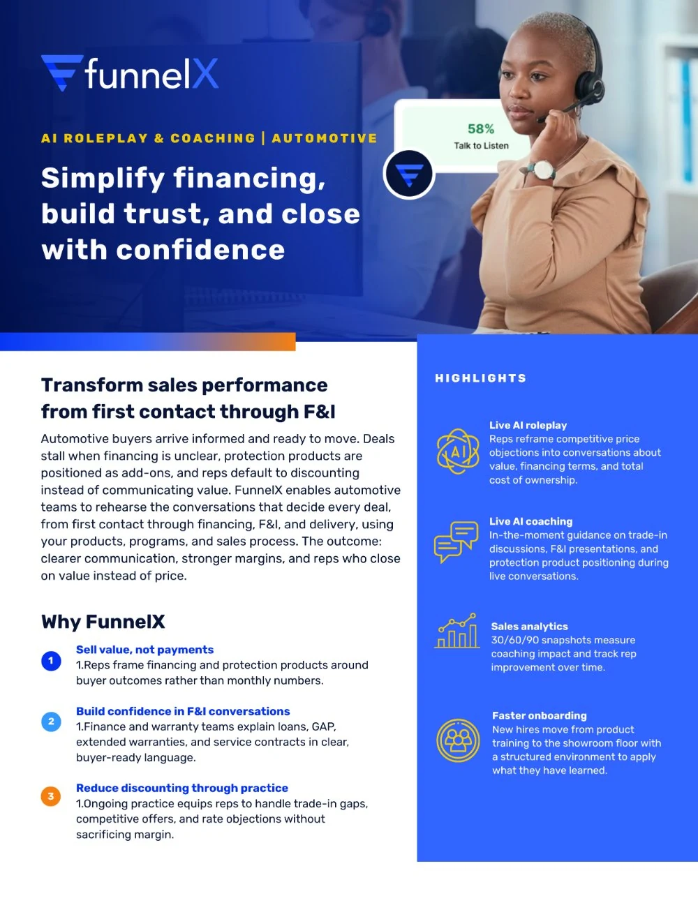 FunnelX automotive datasheet: simplify financing, build trust, and close with confidence